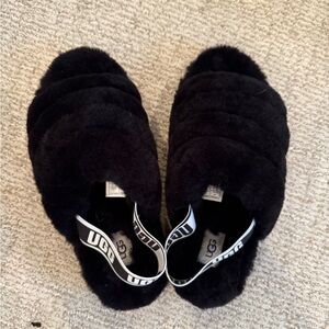UGG Black Fluffy Slippers